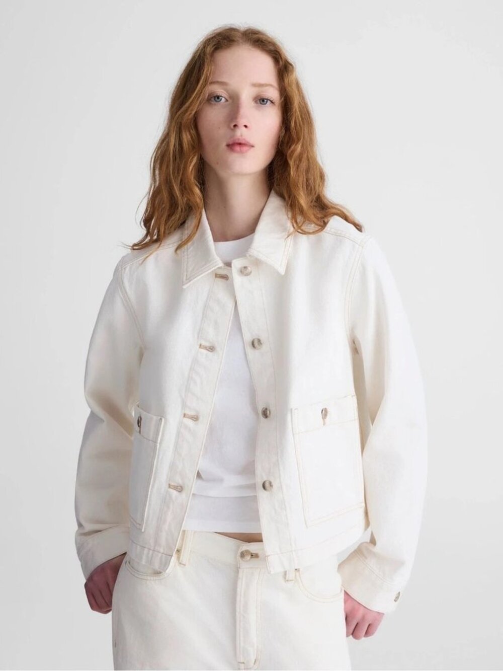 J. Crew Cream Button Up Cropped Chored Denim Jacket in Vintage Canvas L NWT